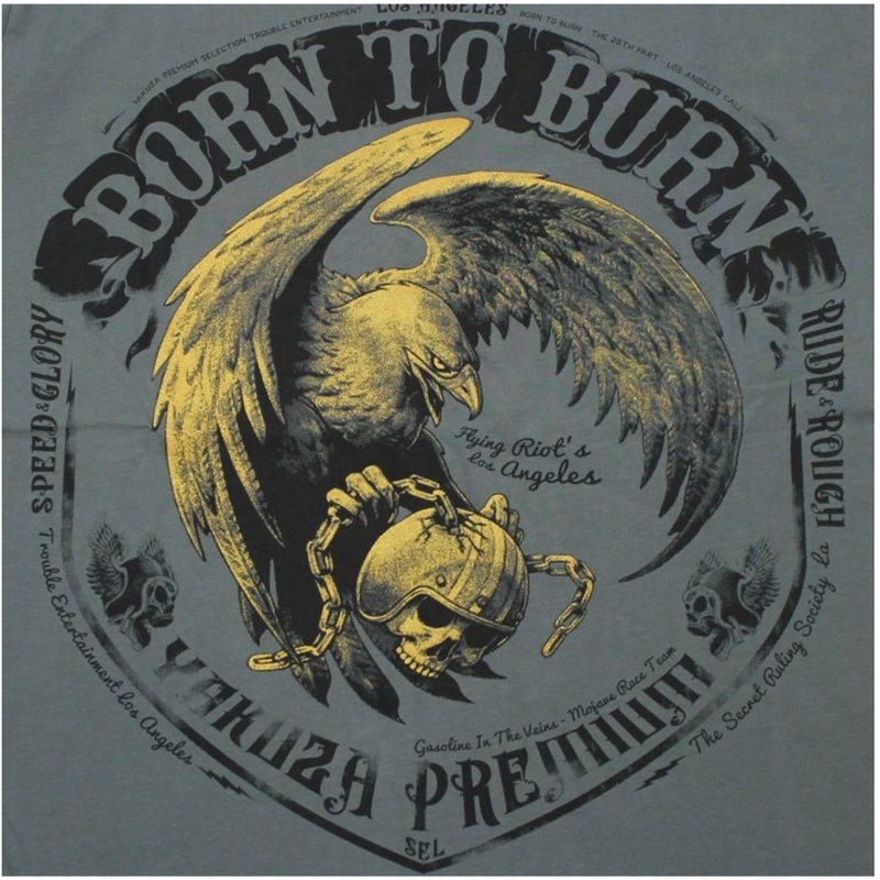 Maglietta Yakuza Premium Born To Burn Flying Riots Los Angeles verde oliva