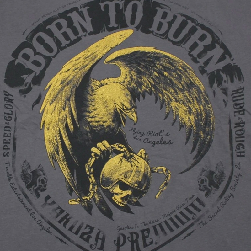 Maglietta Yakuza Premium Born To Burn Flying Riots Los Angeles grigio scuro
