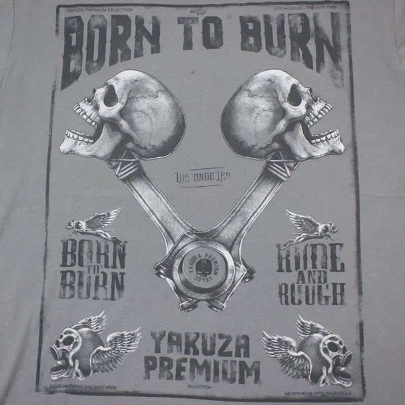 Maglietta Yakuza Premium Rude and Rough Born to Burn - Los Angeles grigia