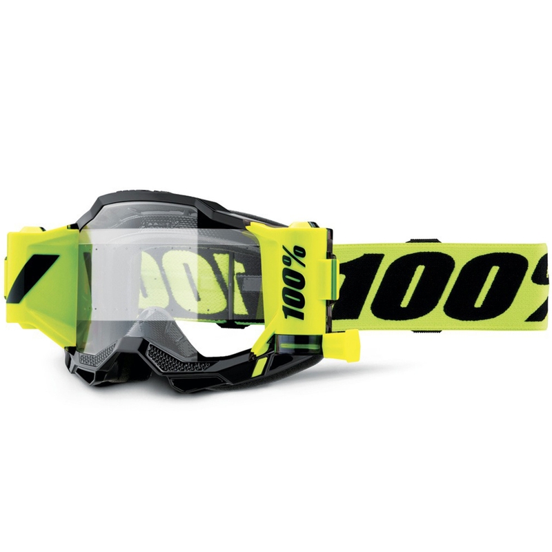 Maschera da motocross 100% Accuri 2 Forecast giallo fluo con plexiglass trasparente
