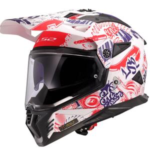 Casco da moto enduro LS2 MX702 Pioneer II Fantasy bianco-rosso-blu