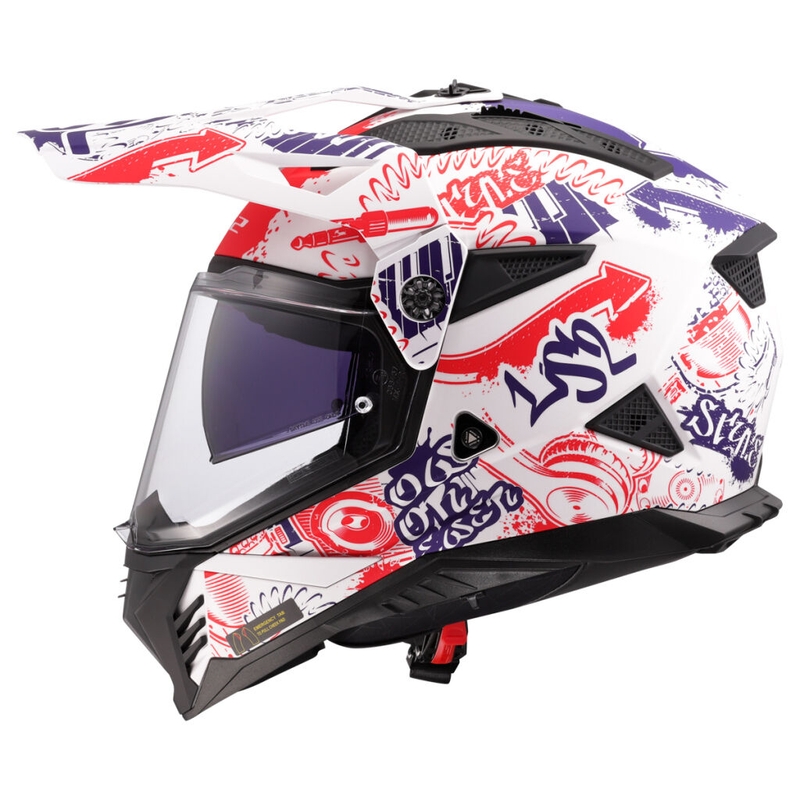 Casco da moto enduro LS2 MX702 Pioneer II Fantasy bianco-rosso-blu
