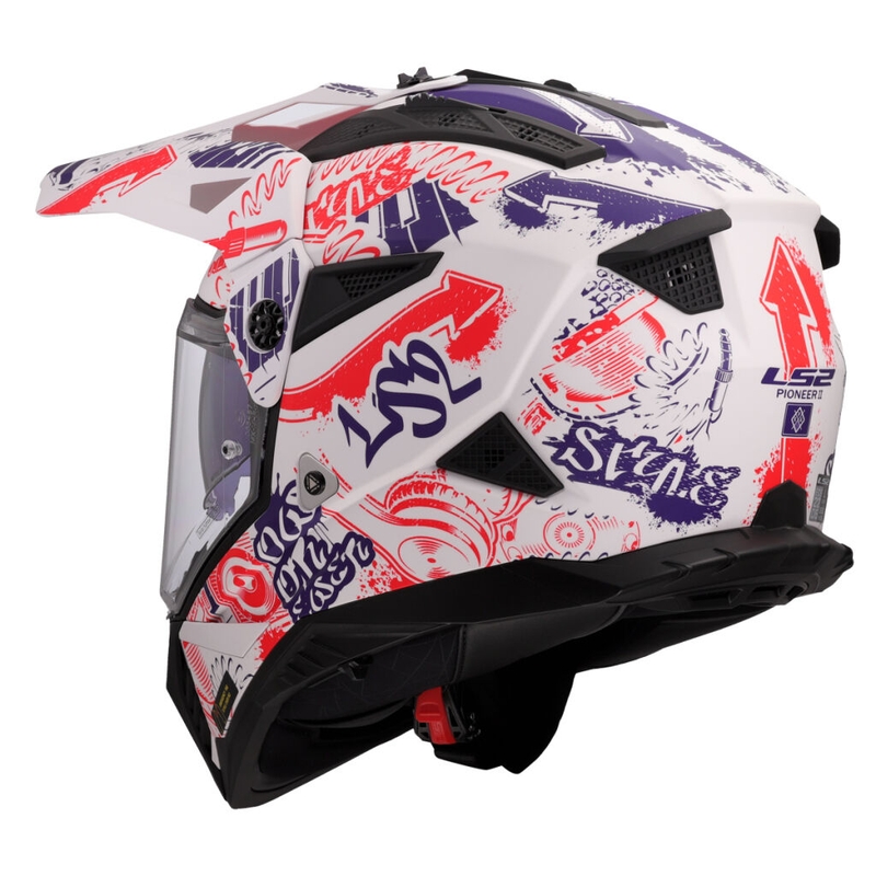 Casco da moto enduro LS2 MX702 Pioneer II Fantasy bianco-rosso-blu