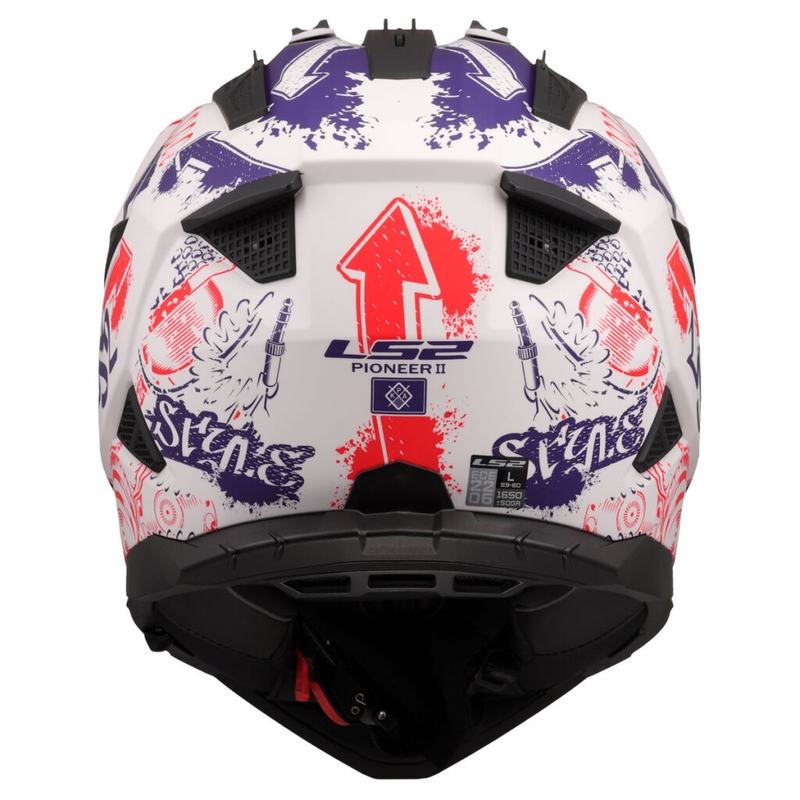 Casco da moto enduro LS2 MX702 Pioneer II Fantasy bianco-rosso-blu