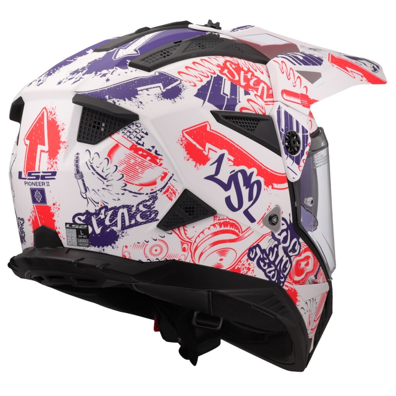 Casco da moto enduro LS2 MX702 Pioneer II Fantasy bianco-rosso-blu