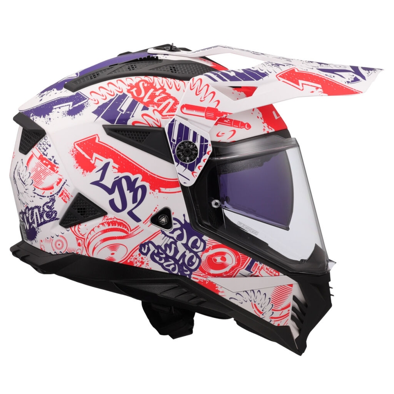 Casco da moto enduro LS2 MX702 Pioneer II Fantasy bianco-rosso-blu
