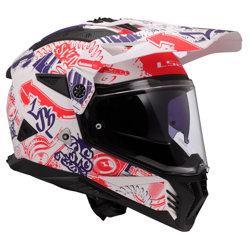 Casco da moto enduro LS2 MX702 Pioneer II Fantasy bianco-rosso-blu