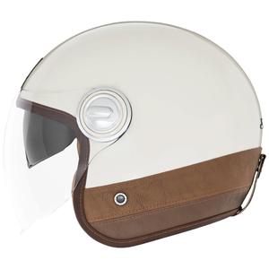 Casco da moto NOX PREMIUM Heritage Open Face Bianco Crema con pelle marrone