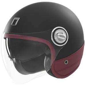 Casco da moto jet NOX PREMIUM Heritage nero opaco con pelle rossa
