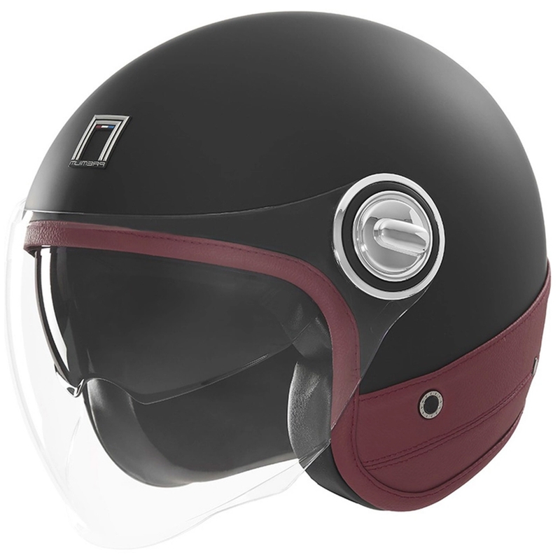 Casco da moto jet NOX PREMIUM Heritage nero opaco con pelle rossa