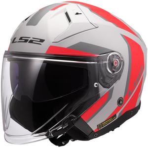 Casco da moto jet LS2 OF603 Infinity II Focus grigio-rosso
