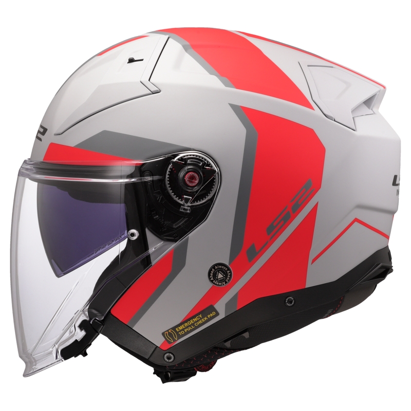 Casco da moto jet LS2 OF603 Infinity II Focus grigio-rosso