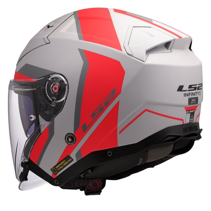 Casco da moto jet LS2 OF603 Infinity II Focus grigio-rosso