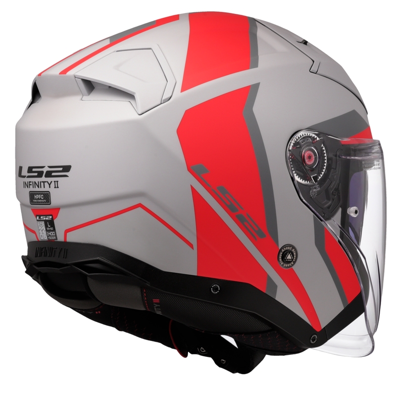 Casco da moto jet LS2 OF603 Infinity II Focus grigio-rosso