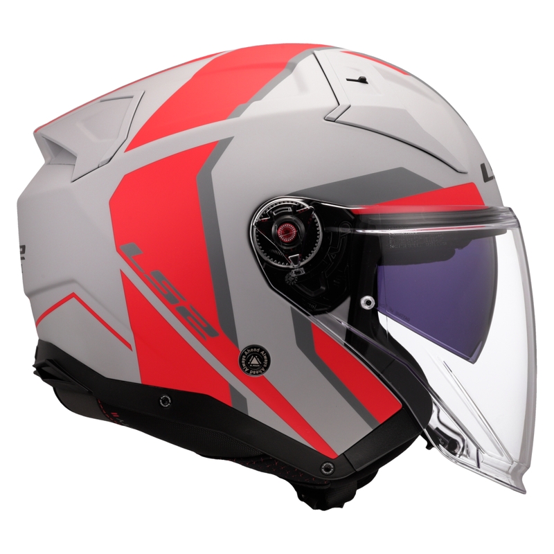 Casco da moto jet LS2 OF603 Infinity II Focus grigio-rosso