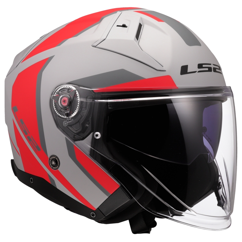 Casco da moto jet LS2 OF603 Infinity II Focus grigio-rosso