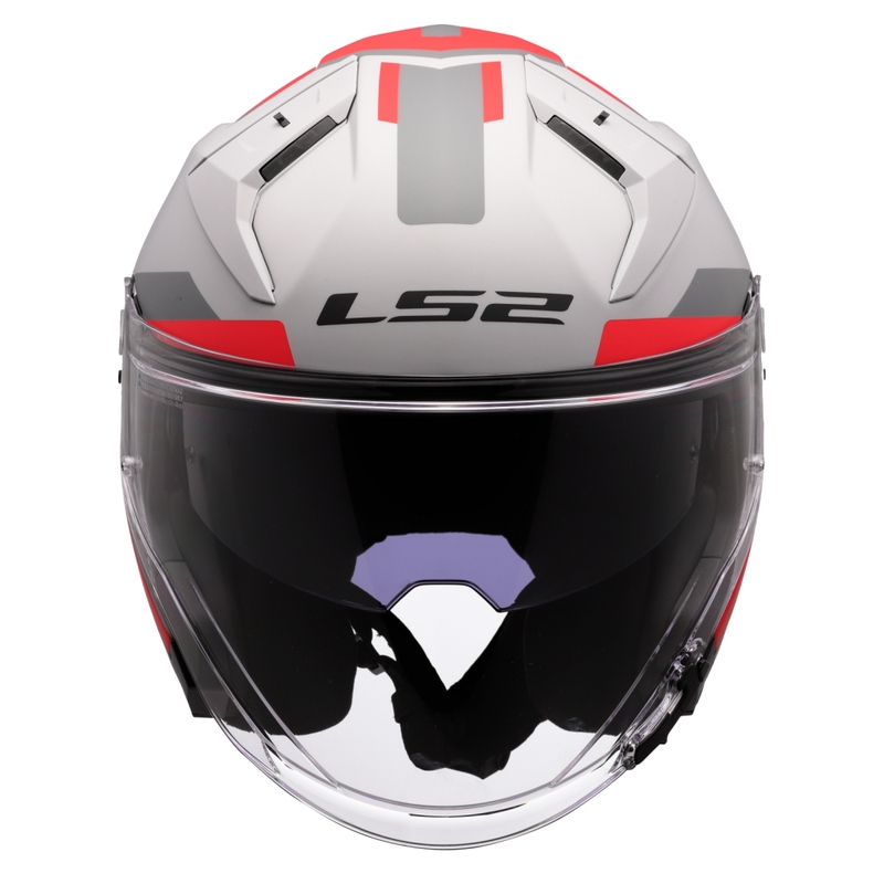 Casco da moto jet LS2 OF603 Infinity II Focus grigio-rosso