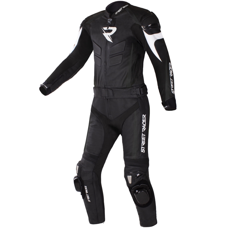 Tuta da moto in pelle Street Racer Fast Track 2.1 nera-bianca