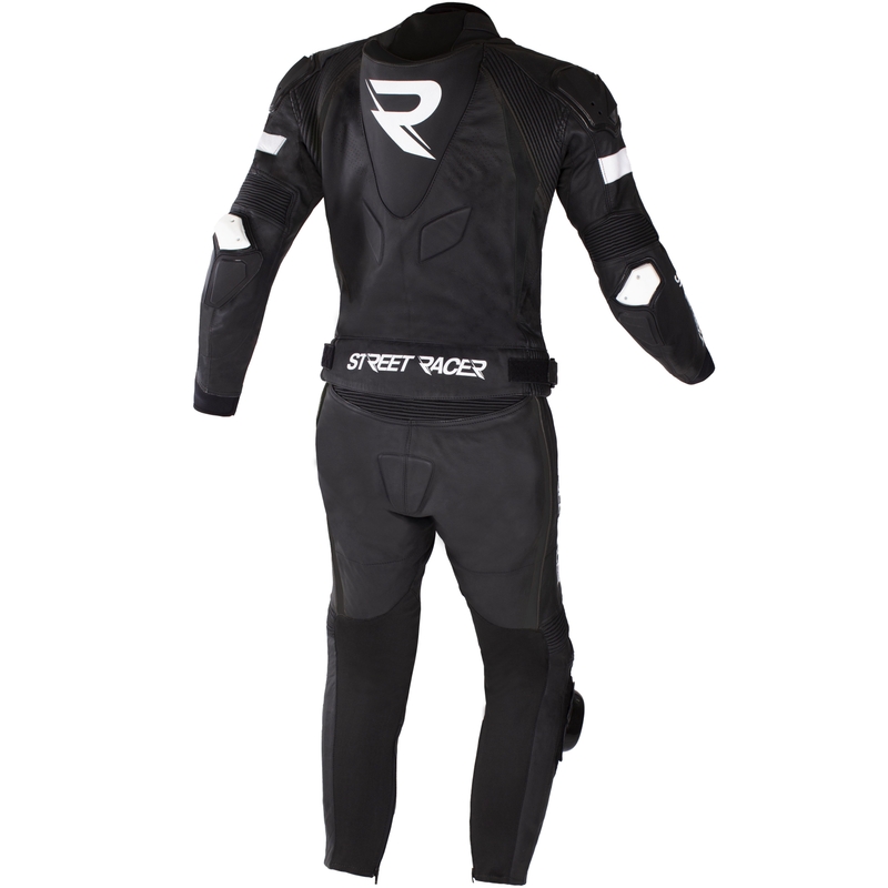 Tuta da moto in pelle Street Racer Fast Track 2.1 nera-bianca