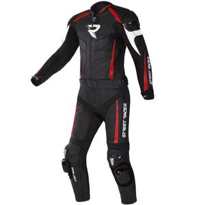 Tuta da moto in pelle Street Racer Fast Track 2.1 nera-rossa