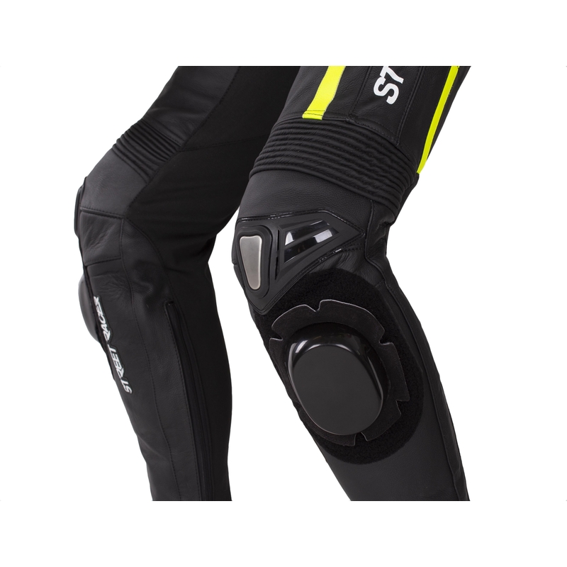 Tuta da motociclista in pelle Street Racer Fast Track 2.1 nero-giallo fluo-bianco