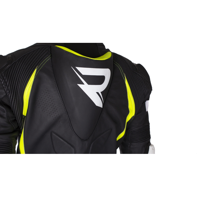 Tuta da motociclista in pelle Street Racer Fast Track 2.1 nero-giallo fluo-bianco