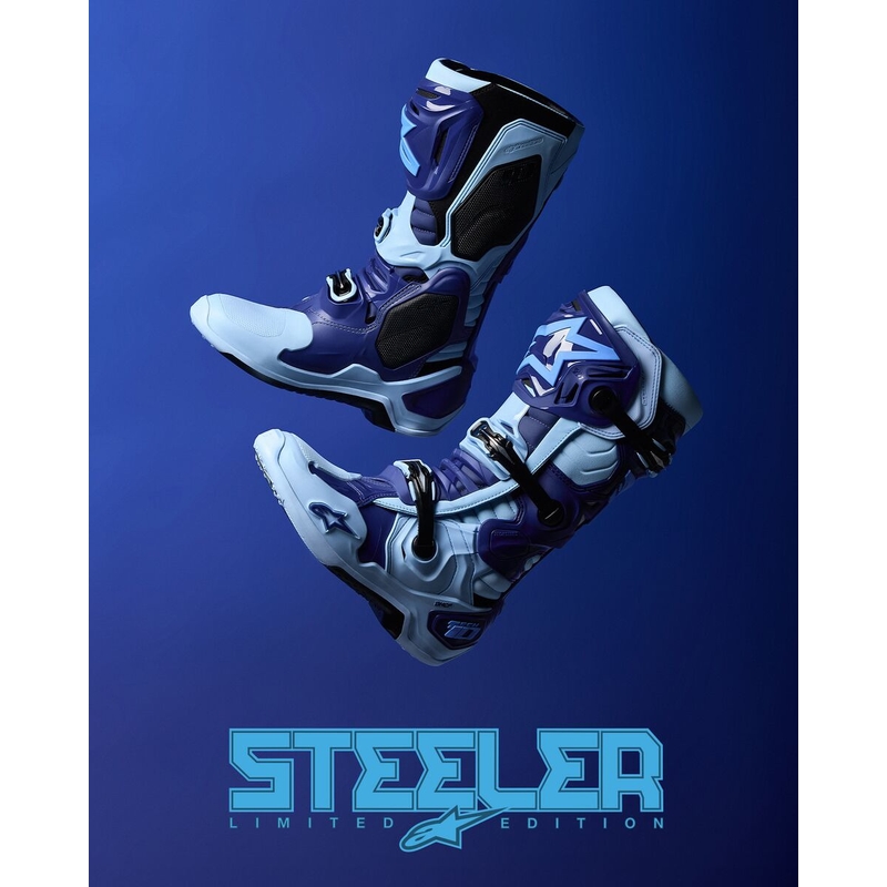 Stivali da moto Alpinestars Tech 10 Limited Edition Steelers Blu-Azzurro