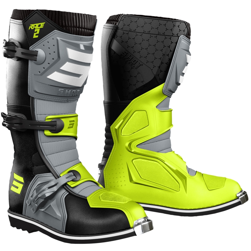 Stivali da moto Shot Race 2 nero-grigio-giallo fluo