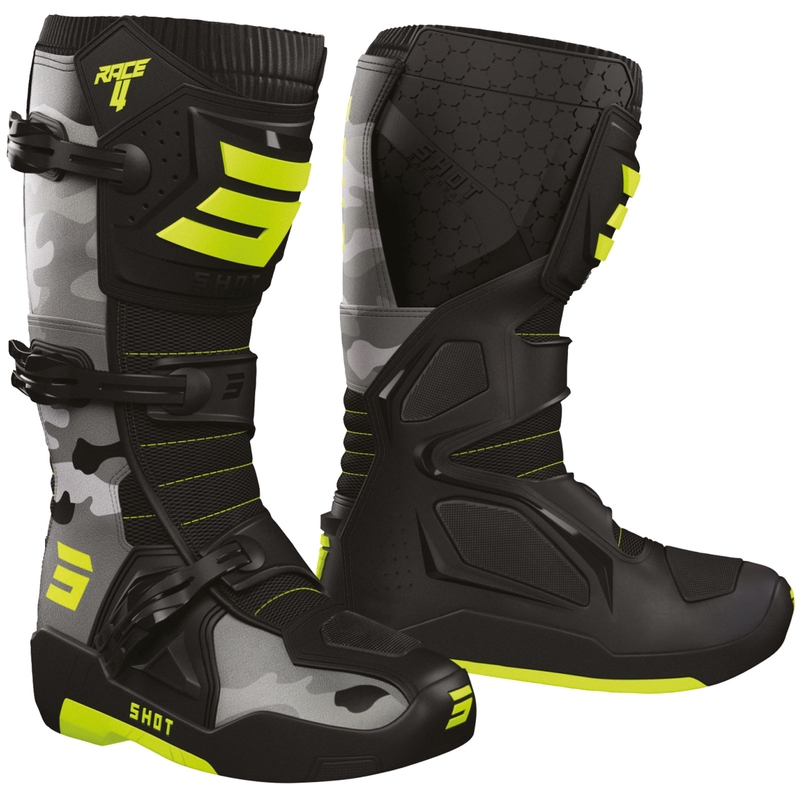 Stivali da motocross Shot Race 4 mimetici giallo fluo