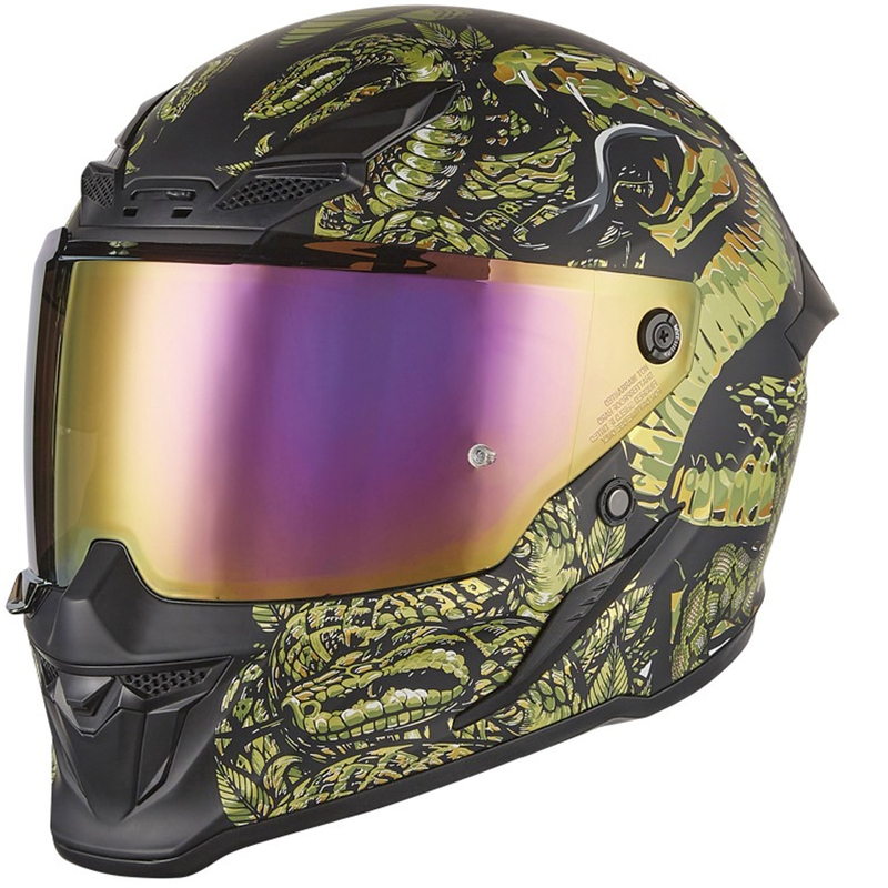 Casco integrale da moto NOX Exlusiv Goliath Mythology nero opaco-oro
