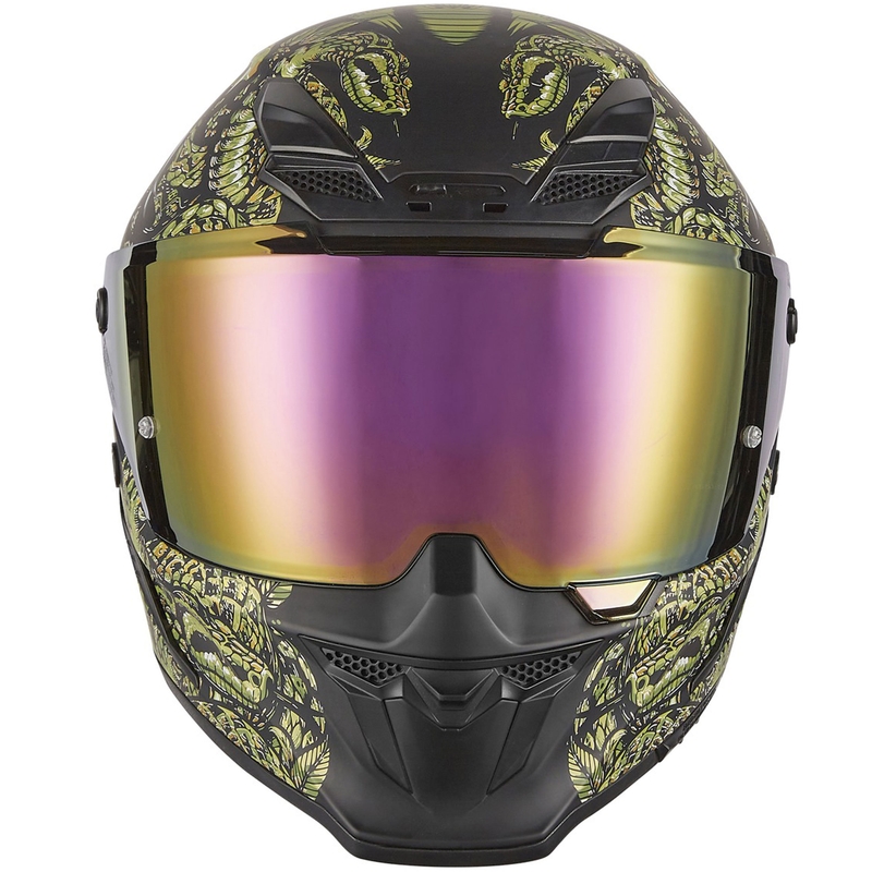 Casco integrale da moto NOX Exlusiv Goliath Mythology nero opaco-oro