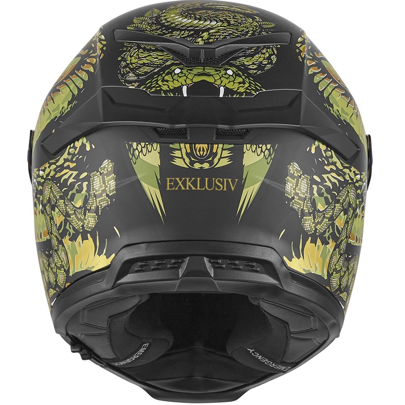 Casco integrale da moto NOX Exlusiv Goliath Mythology nero opaco-oro