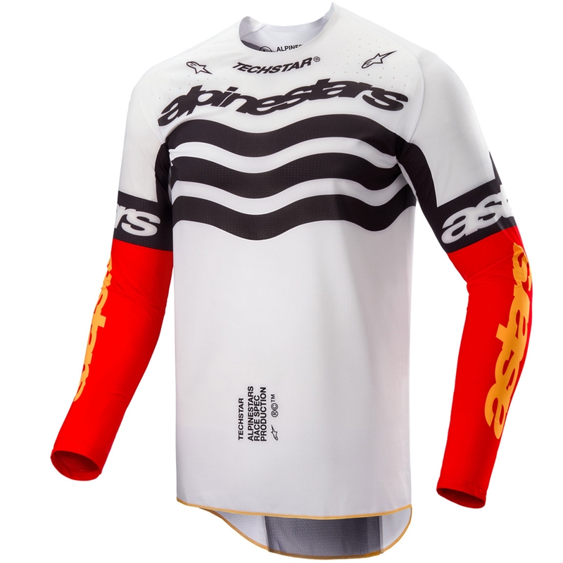 Maglia da motocross Alpinestars Techstar in edizione limitata Nero intenso-bianco-rosso fluo-arancione