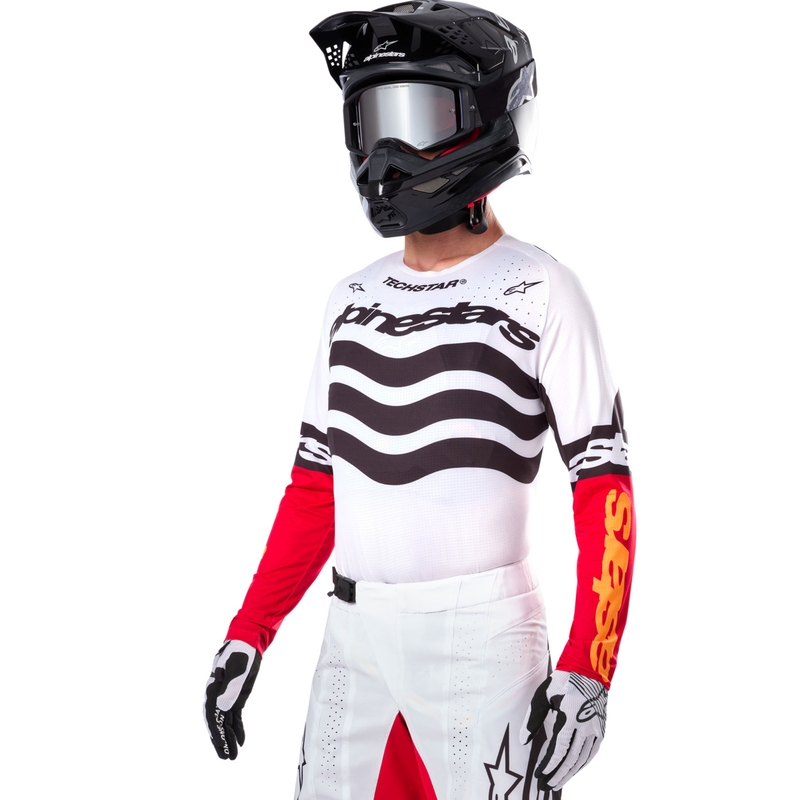 Maglia da motocross Alpinestars Techstar in edizione limitata Nero intenso-bianco-rosso fluo-arancione