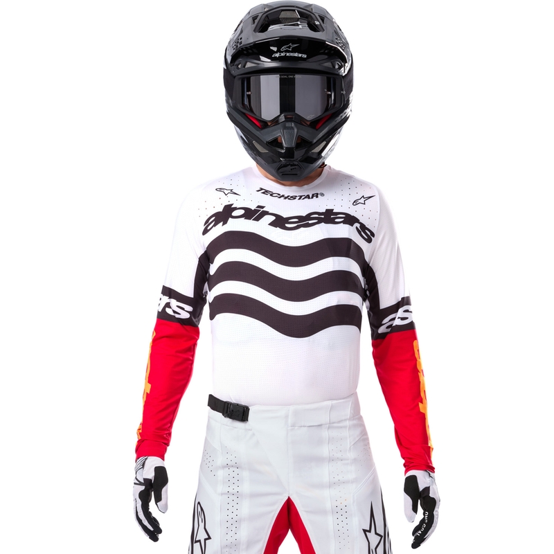 Maglia da motocross Alpinestars Techstar in edizione limitata Nero intenso-bianco-rosso fluo-arancione