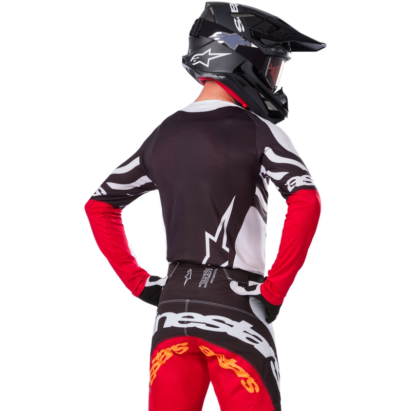 Maglia da motocross Alpinestars Techstar in edizione limitata Nero intenso-bianco-rosso fluo-arancione