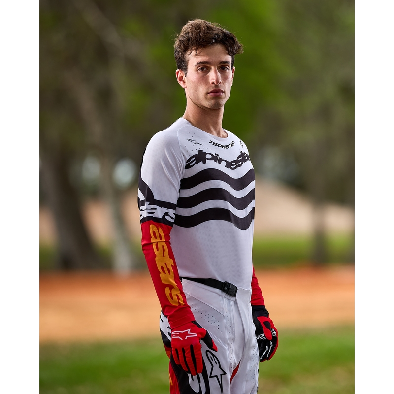Maglia da motocross Alpinestars Techstar in edizione limitata Nero intenso-bianco-rosso fluo-arancione