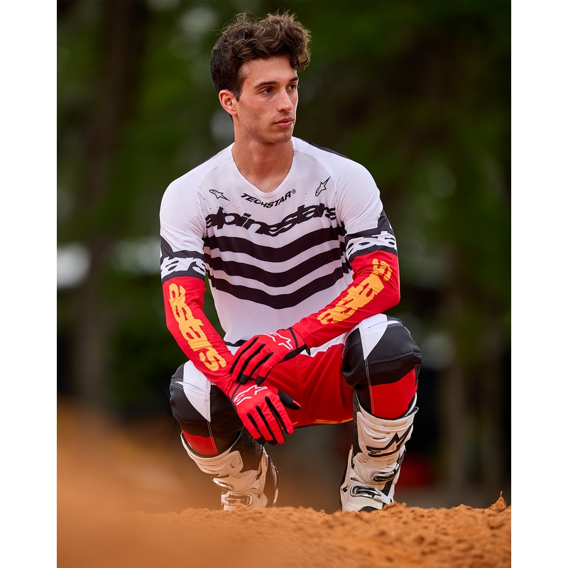 Maglia da motocross Alpinestars Techstar in edizione limitata Nero intenso-bianco-rosso fluo-arancione
