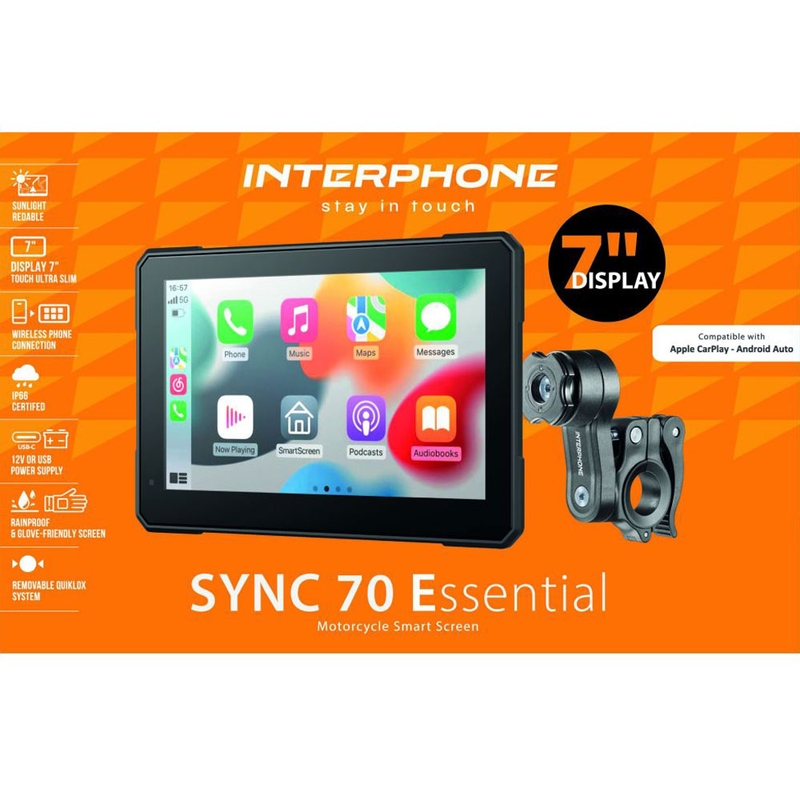 Interphone SYNC70 ESSENTIAL Display Apple CarPlay e Android Auto per moto