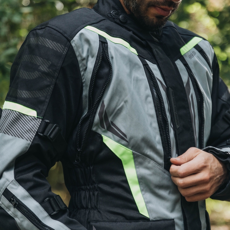 Giacca da moto Ozone Tour III nero-grigio-giallo fluo