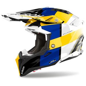 Casco da motocross Airoh Aviator 3 Monarch blu-giallo lucido