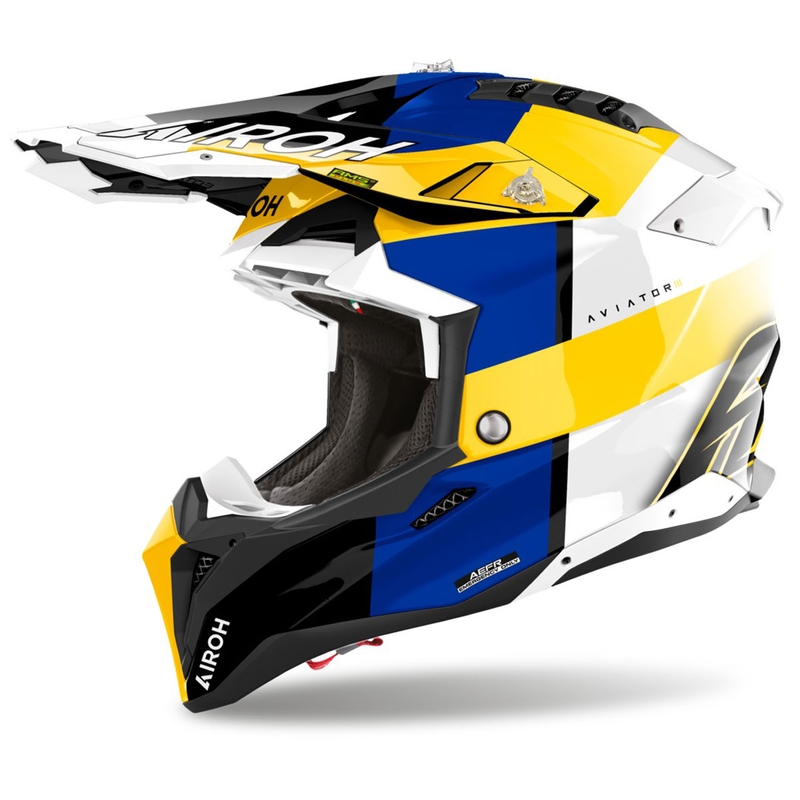 Casco da motocross Airoh Aviator 3 Monarch blu-giallo lucido