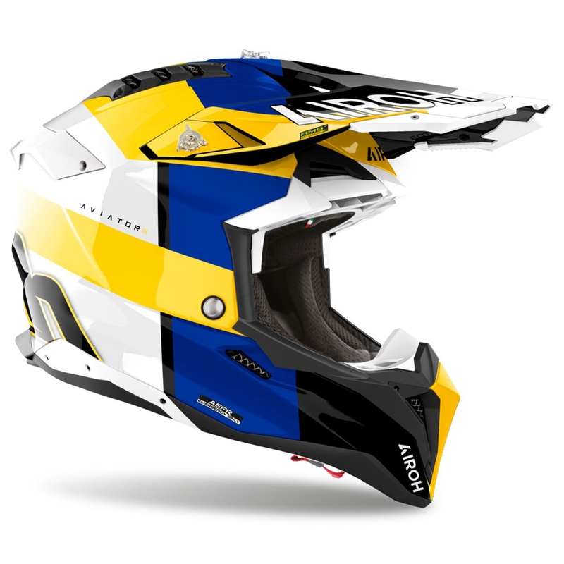 Casco da motocross Airoh Aviator 3 Monarch blu-giallo lucido