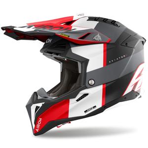 Casco da motocross Airoh Aviator 3 Monarch grigio-rosso opaco