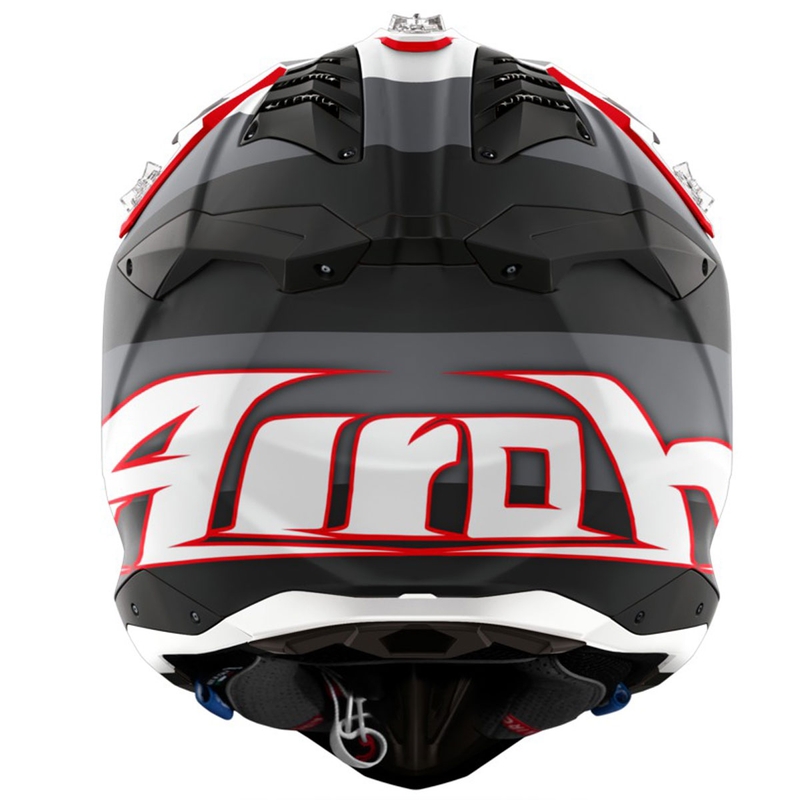 Casco da motocross Airoh Aviator 3 Monarch grigio-rosso opaco