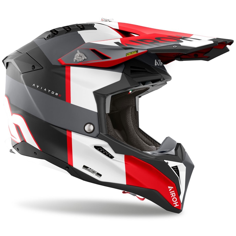 Casco da motocross Airoh Aviator 3 Monarch grigio-rosso opaco