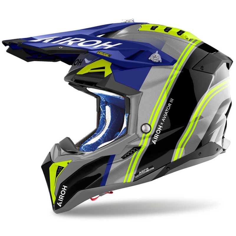 Casco da motocross Airoh Aviator 3 Hima blu lucido