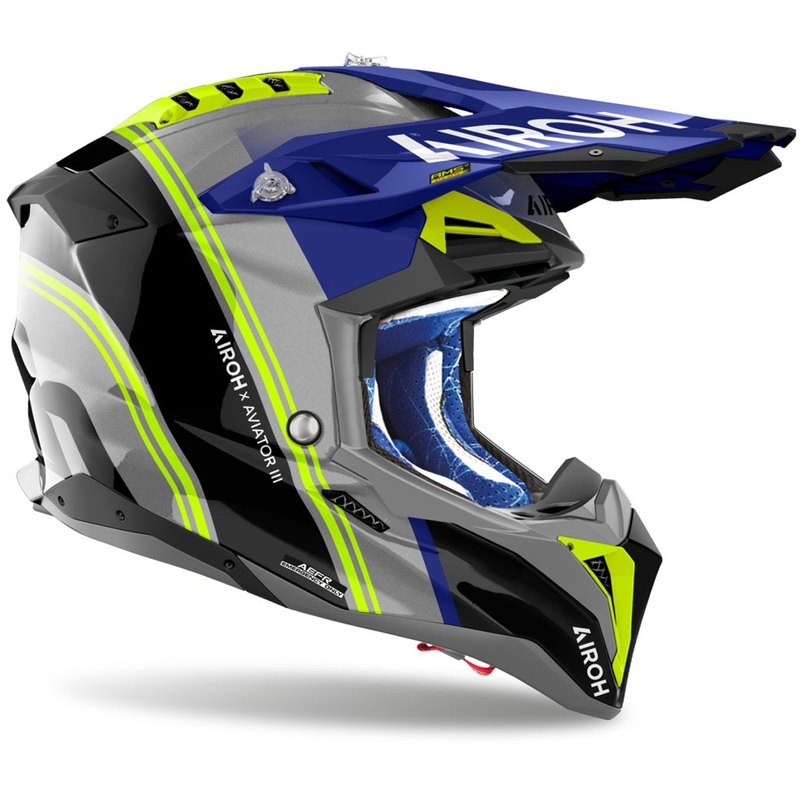 Casco da motocross Airoh Aviator 3 Hima blu lucido