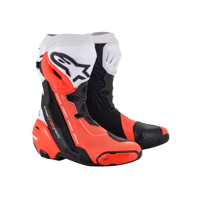Stivali da moto Alpinestars Supertech R Vented nero-bianco-rosso fluo - II. qualità