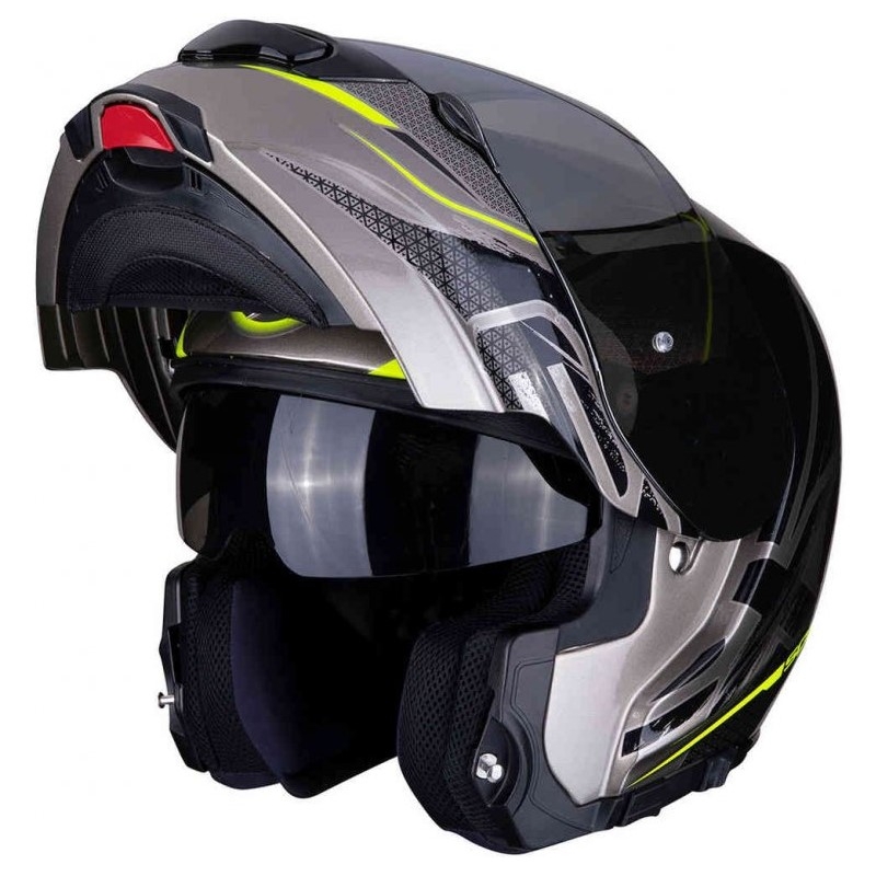 Vyklápěcí přilba Scorpion EXO-3000 Air Creed titanovo-černo-fluo žlutá výprodej